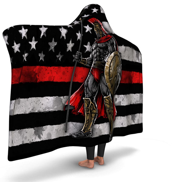 Red Line Warrior Hooded Blanket AOP - Christmas/Halloween Gift for Firefighters