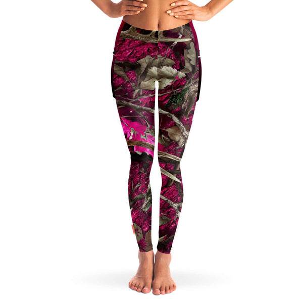 Pink Hunting Camouflage White Mesh Pocket Legging AOP - Christmas/Halloween Gift