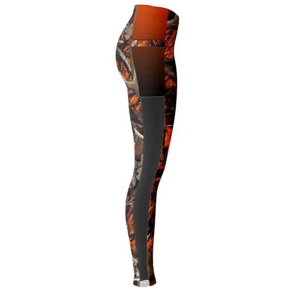 Orange Hunting Camouflage White Mesh Pocket Legging AOP - Christmas/Halloween Gift