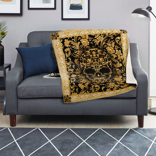 Baroque Skull Premium Microfleece Blanket AOP - Christmas Gift for Men and Women