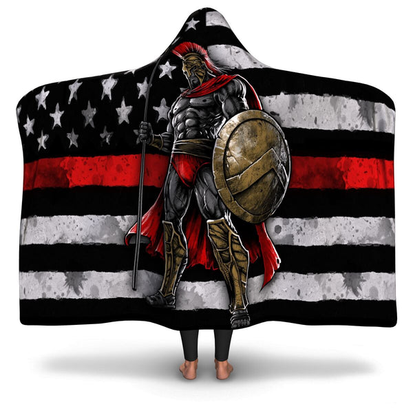 Red Line Warrior Hooded Blanket AOP - Christmas/Halloween Gift for Firefighters
