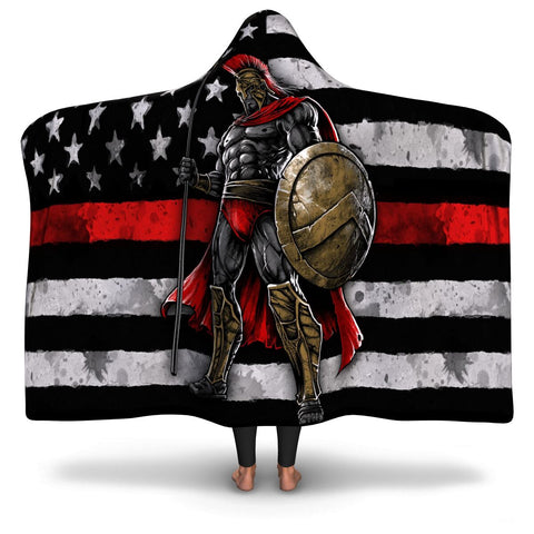 Red Line Warrior Hooded Blanket AOP - Christmas/Halloween Gift for Firefighters