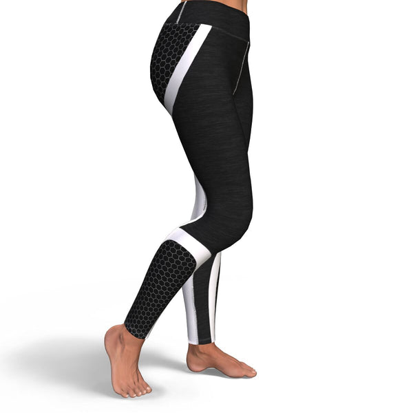 Hexagon Yoga Leggings AOP Athletic Design (Black/White) - Christmas/Halloween Gift