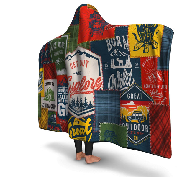 Camping Patchwork #1 Hooded Blanket AOP - Christmas/Halloween Gift for Camping Lovers