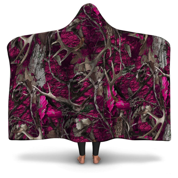 Pink Hunting Hooded Blanket AOP - Christmas/Halloween Gift for Hunting Lovers