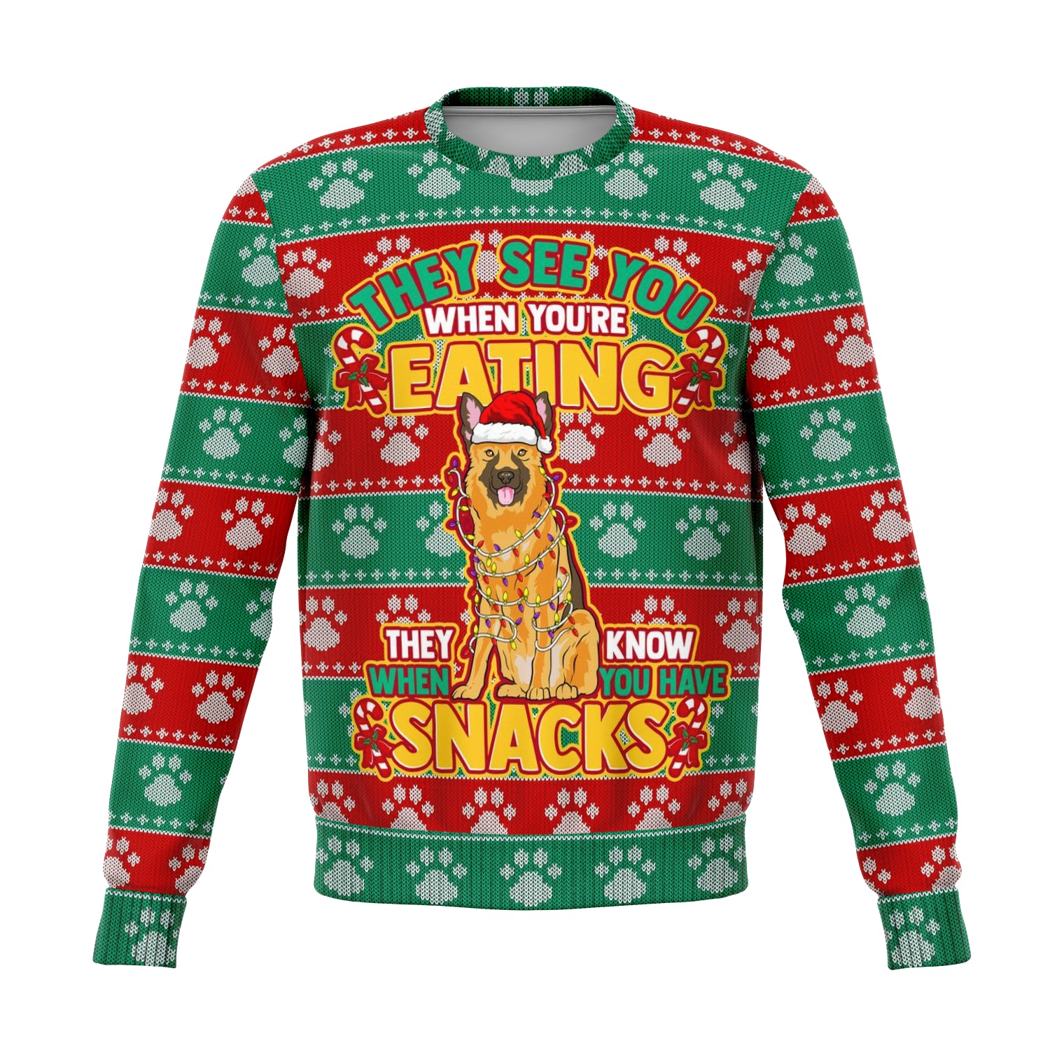 German Shephard Dogs Ugly Xmas Sweatshirt AOP See You Eating Snacks- Christmas/Halloween Gift