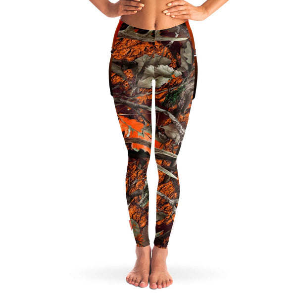 Orange Hunting Camouflage White Mesh Pocket Legging AOP - Christmas/Halloween Gift