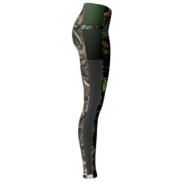 Green Hunting Camouflage White Mesh Pocket Legging AOP - Christmas/Halloween Gift