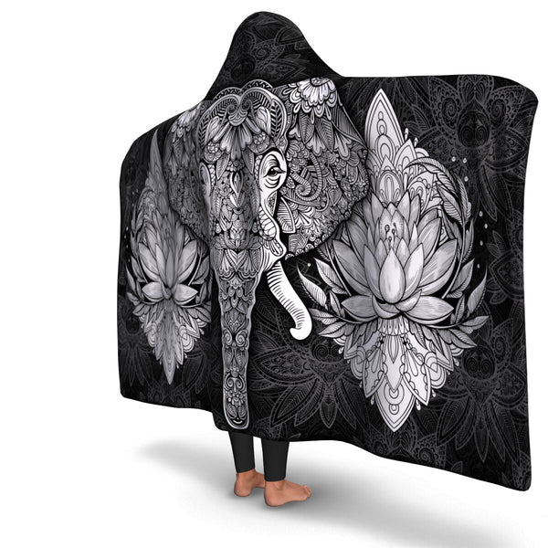 Mandala Elephant #1 Hooded Blanket - AOP premium plush or microfiber fleece