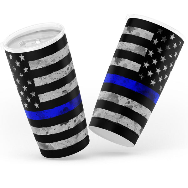 Blue Line Police Flag - 4th of July special design 20oz Tumbler AOP