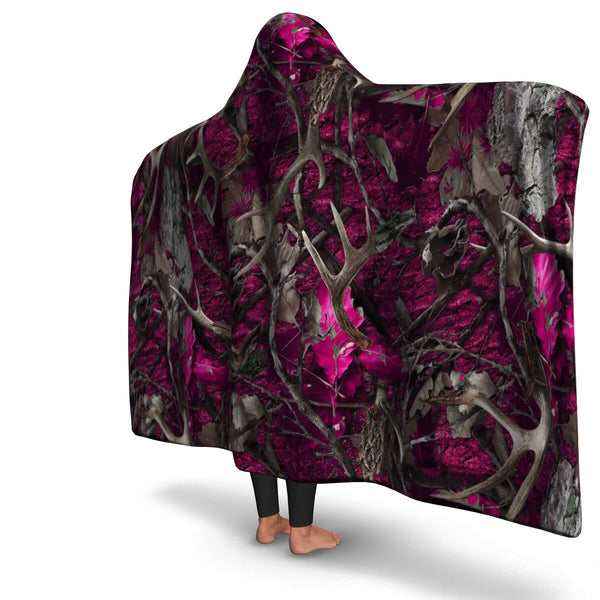 Pink Hunting Hooded Blanket AOP - Christmas/Halloween Gift for Hunting Lovers