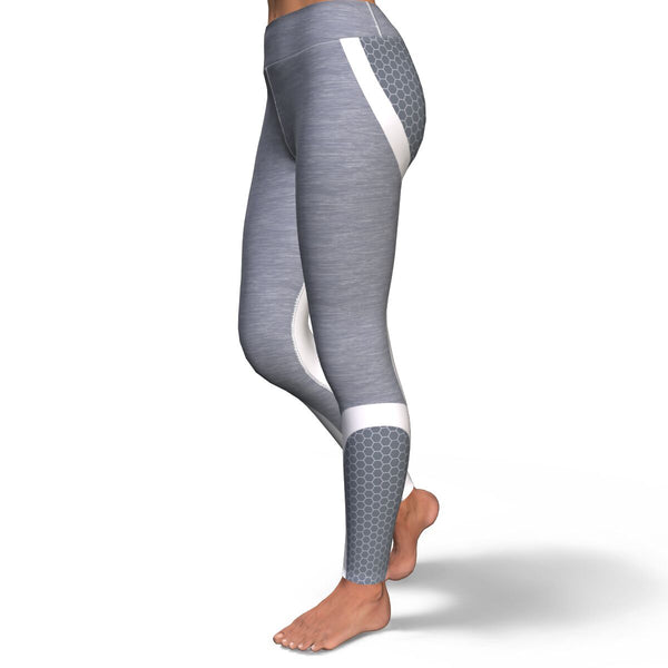 Hexagon Yoga Leggings AOP Athletic Design (White/Grey) - Christmas/Halloween Gift