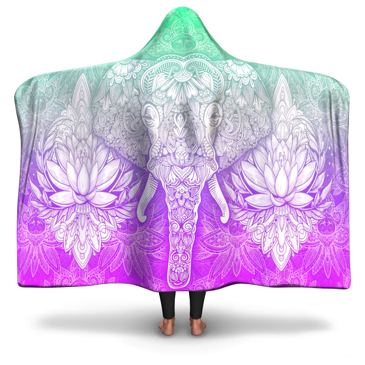 Mandala Elephant #2 Hooded Blanket - AOP  premium sherpa or microfiber fleece