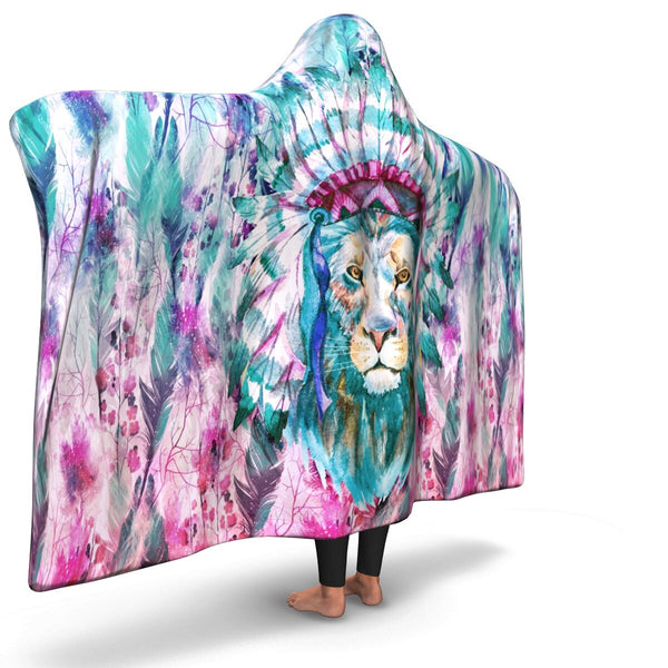 Hippie Lion Native American Hooded Blanket AOP - Christmas/Halloween Gift for Hippies