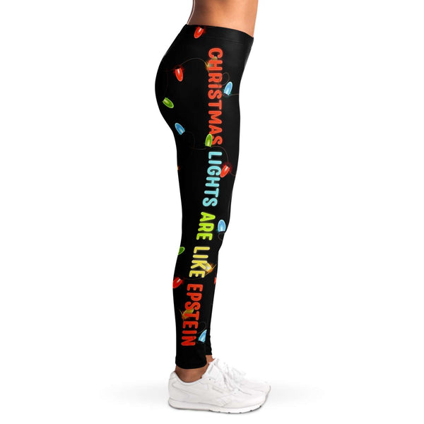 Funny premium Leggings CHRISTMAS LIGHTS ARE LIKE EPSTEIN Don't Hang Themselves - Ugly Xmas Gifts