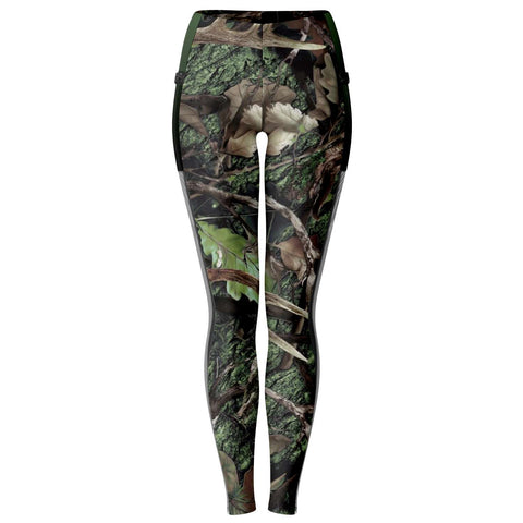 Green Hunting Camouflage White Mesh Pocket Legging AOP - Christmas/Halloween Gift