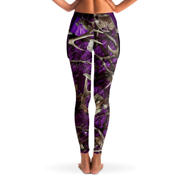 Purple Hunting Camouflage White Mesh Pocket Legging AOP - Christmas/Halloween Gift