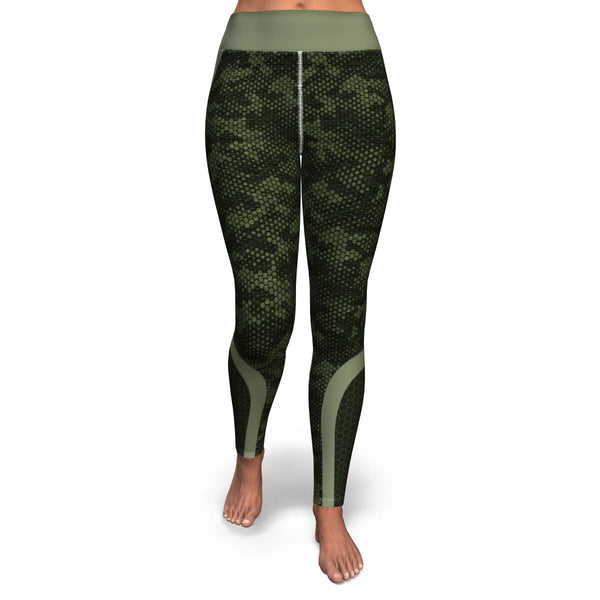 Hexagon Camo Yoga Leggings AOP Athletic Camouflage Design Green/Black - Christmas/Halloween Gift