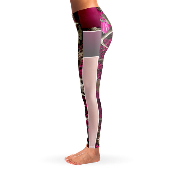 Pink Hunting Camouflage White Mesh Pocket Legging AOP - Christmas/Halloween Gift