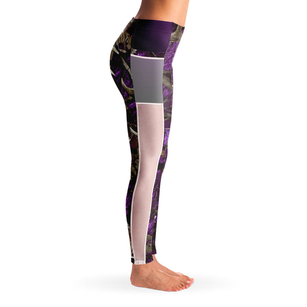 Purple Hunting Camouflage White Mesh Pocket Legging AOP - Christmas/Halloween Gift