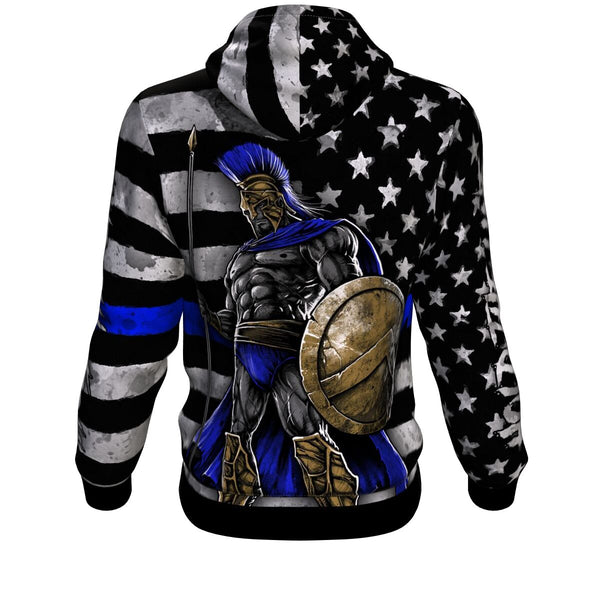 Police Blue Line USA Warrior Hoodie AOP - Christmas/Halloween Gift