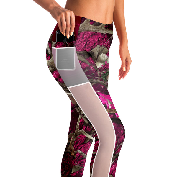 Pink Hunting Camouflage White Mesh Pocket Legging AOP - Christmas/Halloween Gift