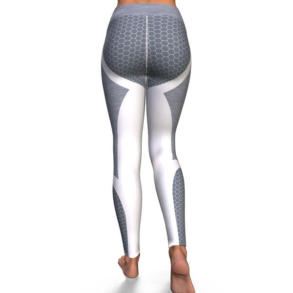 Hexagon Yoga Leggings AOP Athletic Design (White/Grey) - Christmas/Halloween Gift