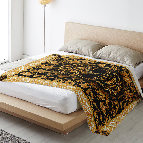 Baroque Skull Premium Microfleece Blanket AOP - Christmas Gift for Men and Women