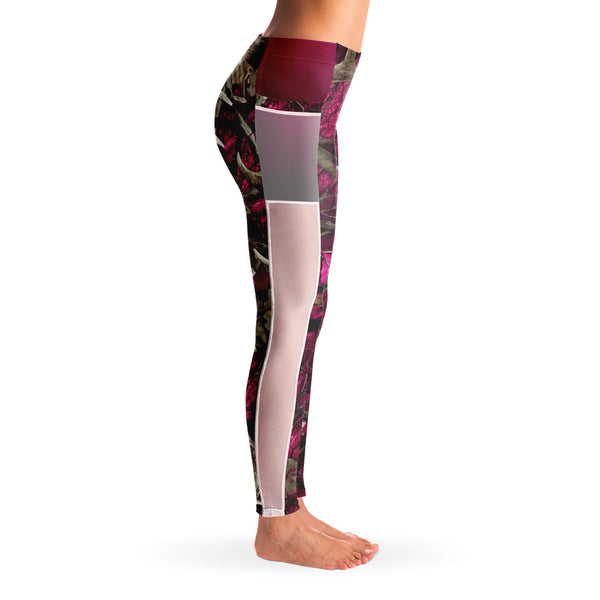 Pink Hunting Camouflage White Mesh Pocket Legging AOP - Christmas/Halloween Gift