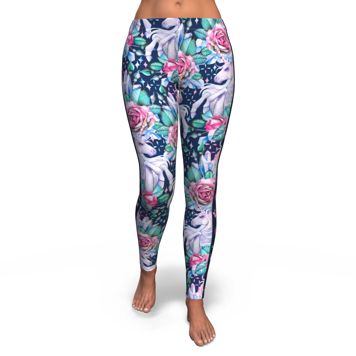 Unicorn Roses AOP Leggings Unicorn Flowers Floral Design - Christmas/Halloween