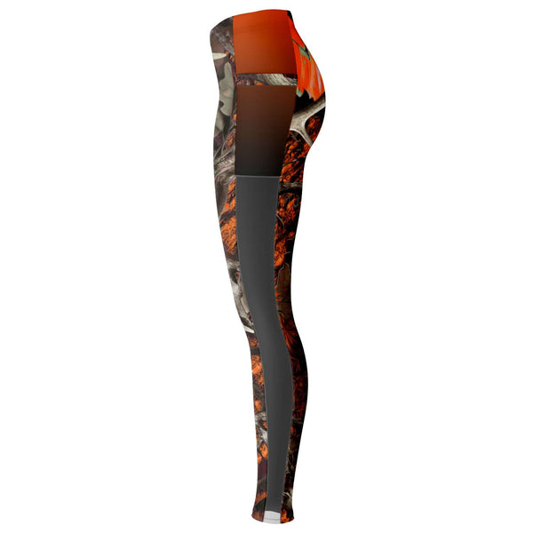 Orange Hunting Camouflage White Mesh Pocket Legging AOP - Christmas/Halloween Gift
