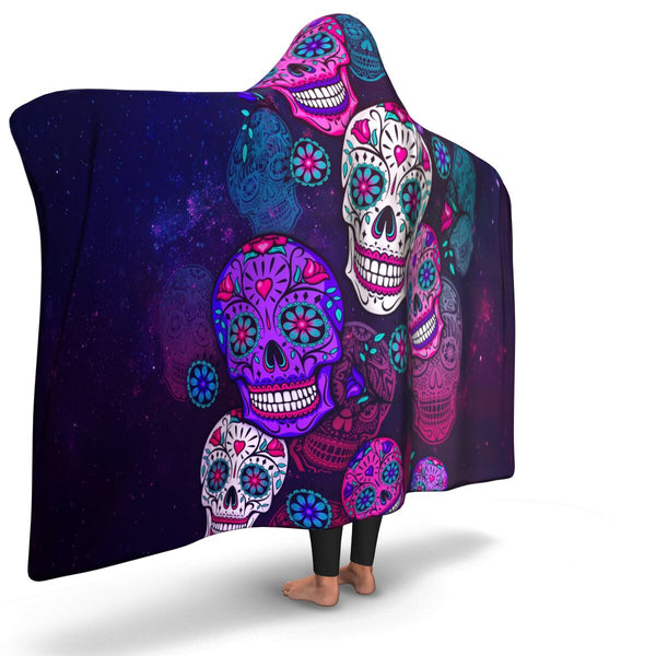 Sugar Skull Calavera Hooded Blanket AOP - Christmas/Halloween Gift.