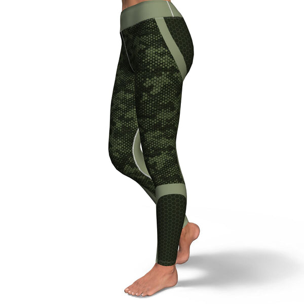 Hexagon Camo Yoga Leggings AOP Athletic Camouflage Design Green/Black - Christmas/Halloween Gift