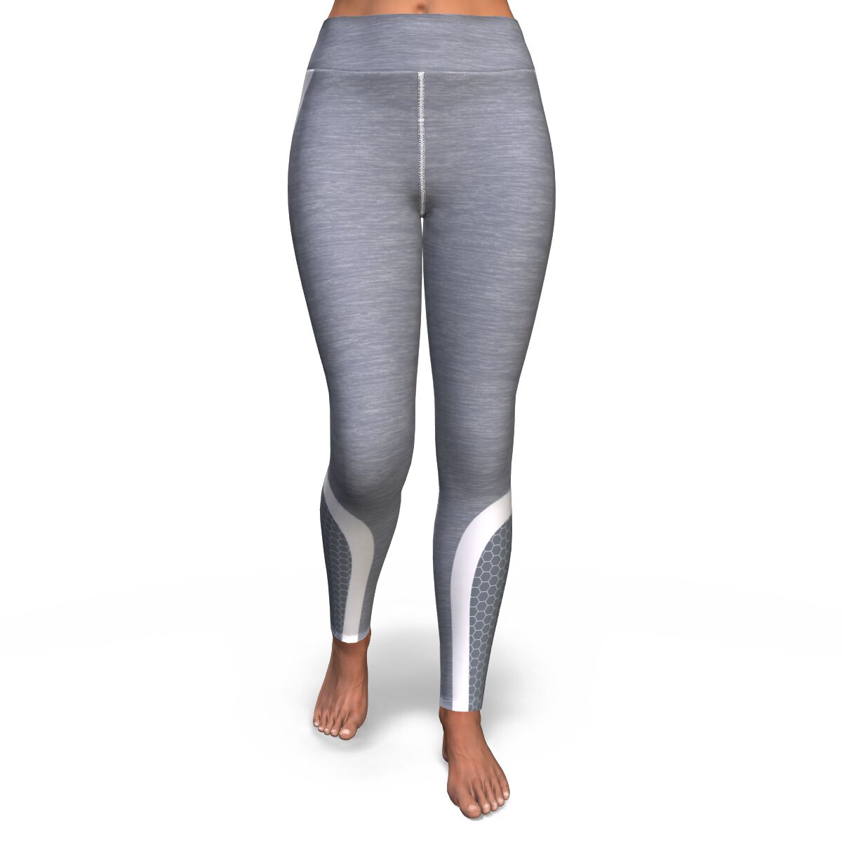 Hexagon Yoga Leggings AOP Athletic Design (White/Grey) - Christmas/Halloween Gift