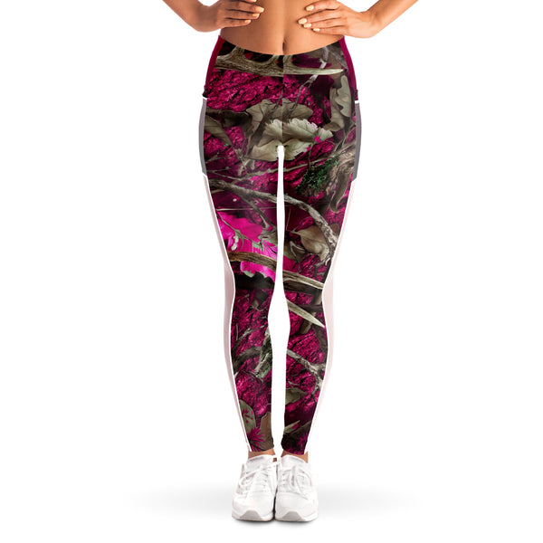 Pink Hunting Camouflage White Mesh Pocket Legging AOP - Christmas/Halloween Gift