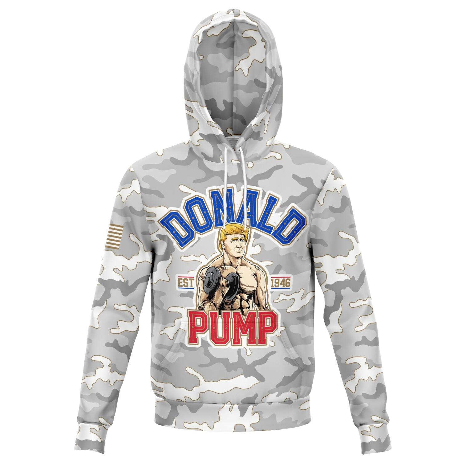Donald Pump Funny USA Weight Lifting Mens Political Offensive Hoodie AOP - make america strong again hoodie