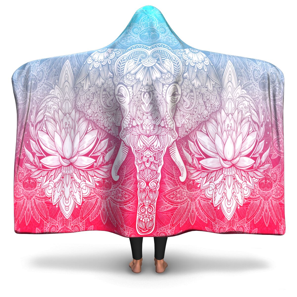 Mandala Elephant #3 Hooded Blanket - AOP premium sherpa or microfiber fleece