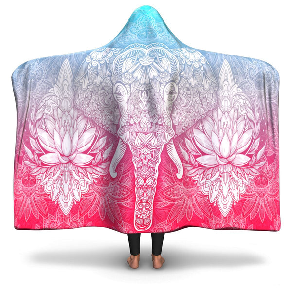 Mandala Elephant #3 Hooded Blanket - AOP premium sherpa or microfiber fleece