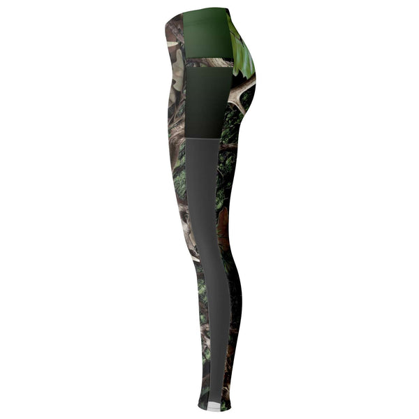Green Hunting Camouflage White Mesh Pocket Legging AOP - Christmas/Halloween Gift