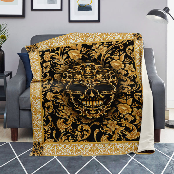 Baroque Skull Premium Microfleece Blanket AOP - Christmas Gift for Men and Women