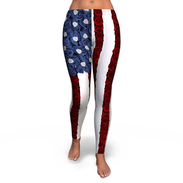 American Roses AOP Leggings USA Flowers Floral Design - Christmas/Halloween Gift