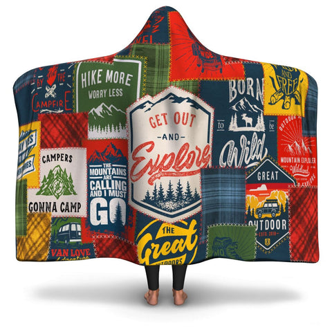 Camping Patchwork #1 Hooded Blanket AOP - Christmas/Halloween Gift for Camping Lovers