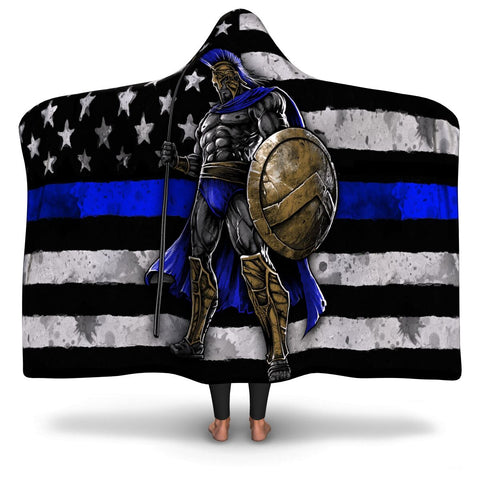Blue Line Warrior Hooded Blanket AOP- Christmas/Halloween Gift for Officers/Police