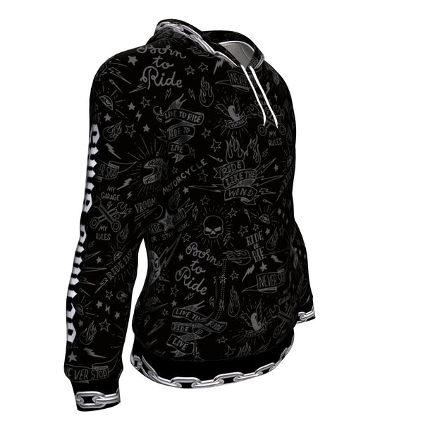 Behind Bars AOP Hoodie Skull Motorcycle - Christmas/Halloween Gift