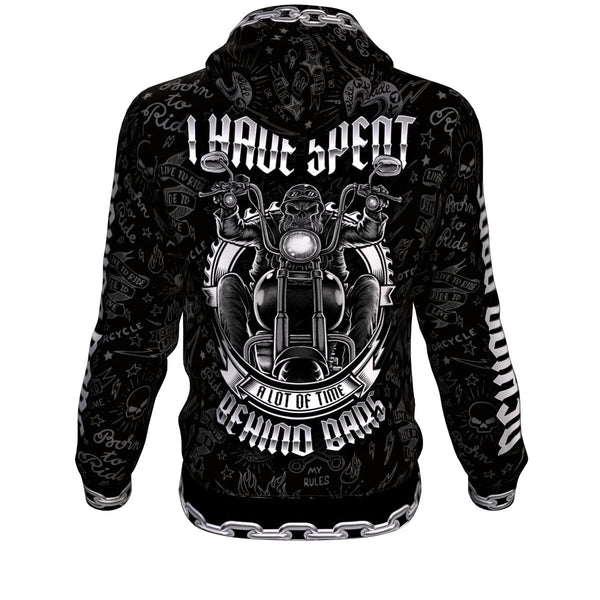 Behind Bars AOP Hoodie Skull Motorcycle - Christmas/Halloween Gift