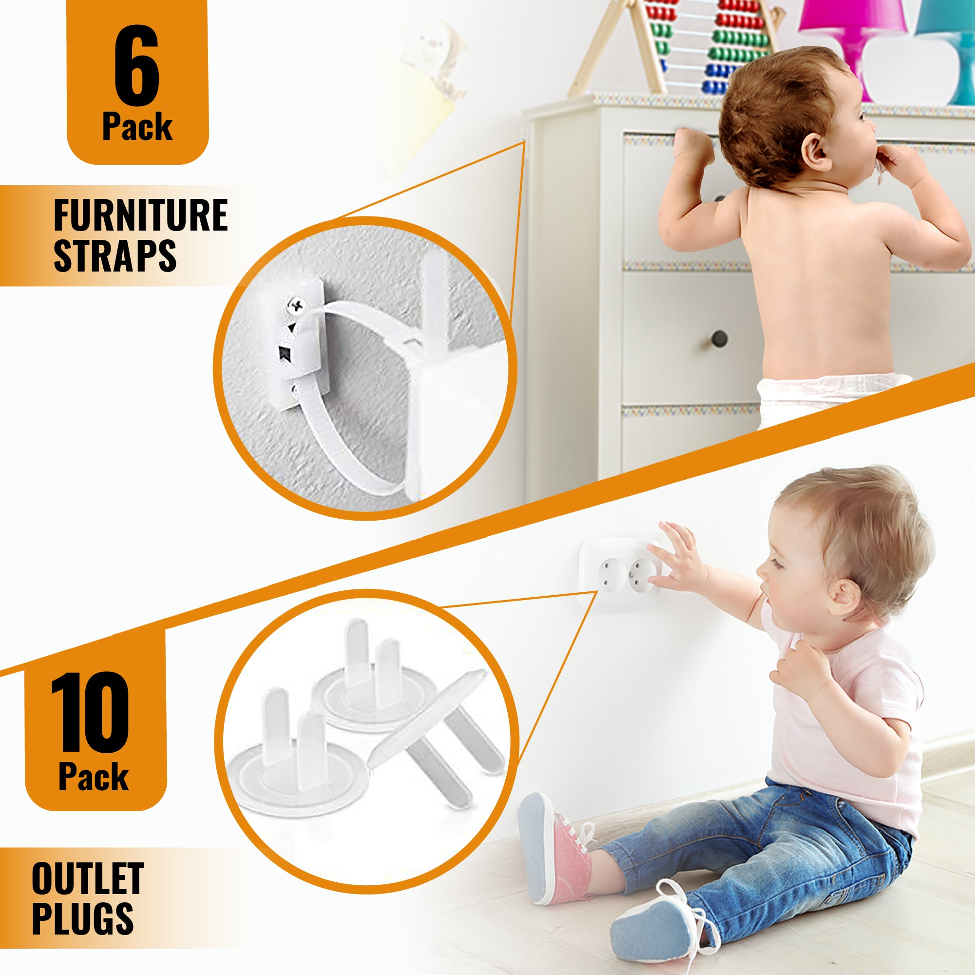 Baby Proofing Kit (16 Pack), Including Furniture Straps and Outlet Plugs covers