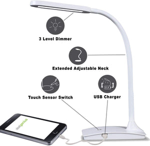 TW Lighting IVY-40WT IVY LED Desk Lamp with USB Port, 3-Way Touch Switch, White