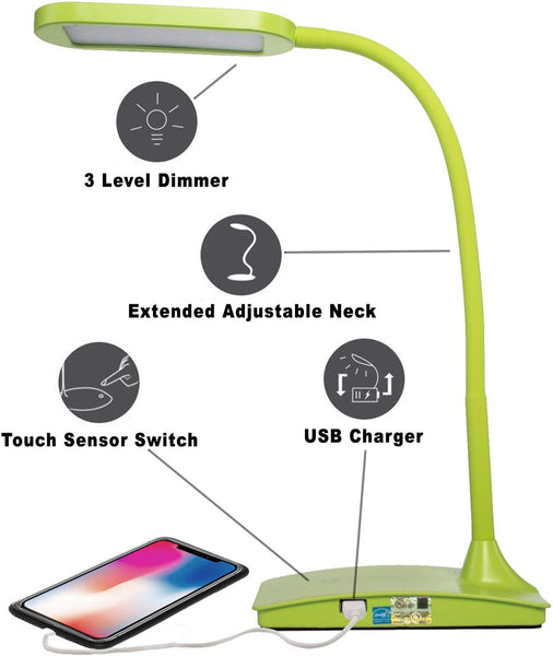 TW Lighting IVY-40WT IVY LED Desk Lamp with USB Port, 3-Way Touch Switch, White