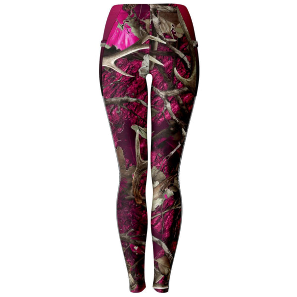 Pink Hunting Camouflage White Mesh Pocket Legging AOP - Christmas/Halloween Gift