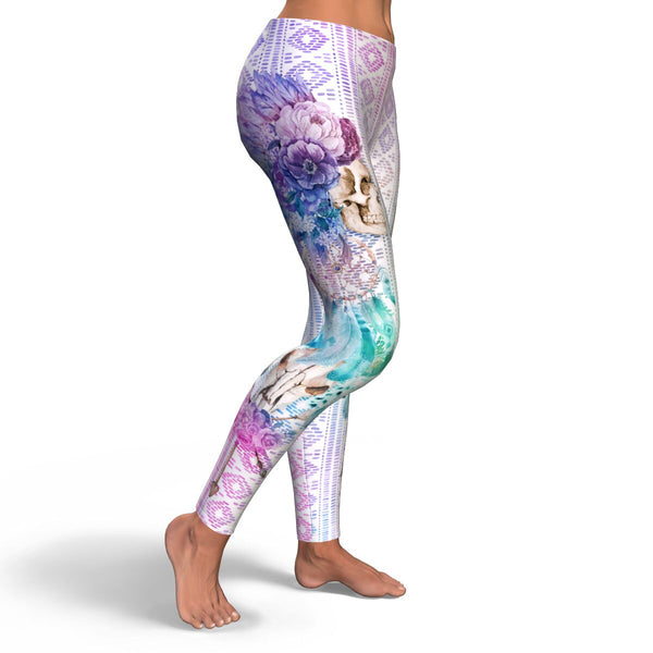 Native American Dreamcatcher Leggings AOP Native American Skull Flowers - Christmas/Halloween Gift